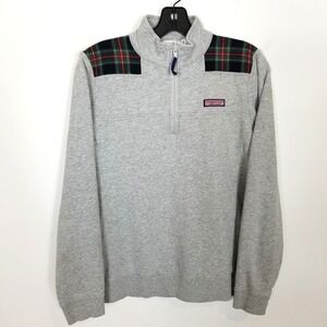Vineyard Vines Women's 1/4 Zip Pullover Sweatshirt Sz M Gray Plaid Shoulders